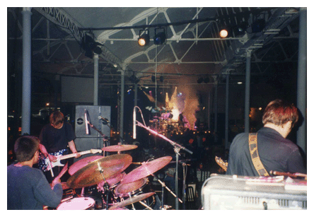 Nantes (fr) Trafics : final, 2 stages, playing all together Franck Lantignac, Amaury Cambuzat, Olivier manchion (in front of Faust's stage) 1997 june 11 : photo Olivier Coiffard